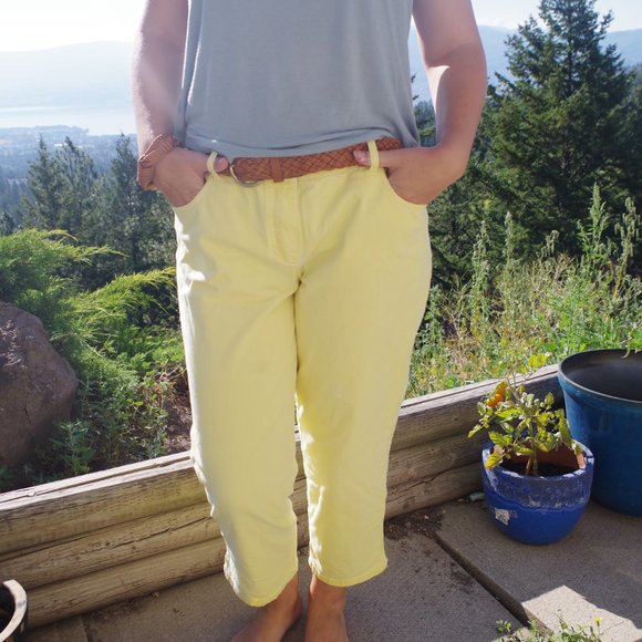 Yellow Capri Summer Pants Taiifun Collection Stretch - Picture 1 of 8